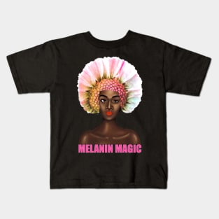 Black Pride Melanin Magic Flower Afro Queen Kids T-Shirt